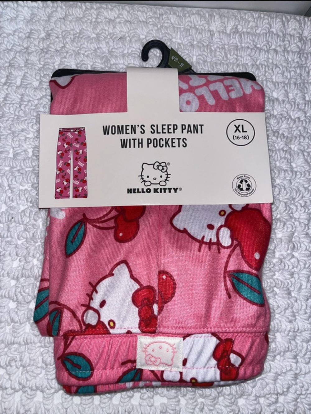 Hello Kitty Pink Cherry Print Women's Sleep Pants with Pockets